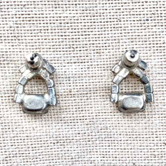 SOLD Vintage Rectangle Red Rhinestone Pierced Earrings - Picture 4 of 4